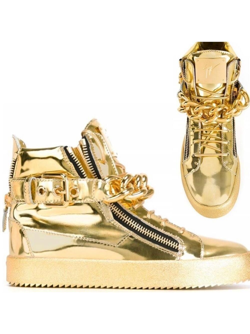 Giuseppe Zanotti London Mirrored Leather Chain High  'Vegas Gold' hi-top sneaker